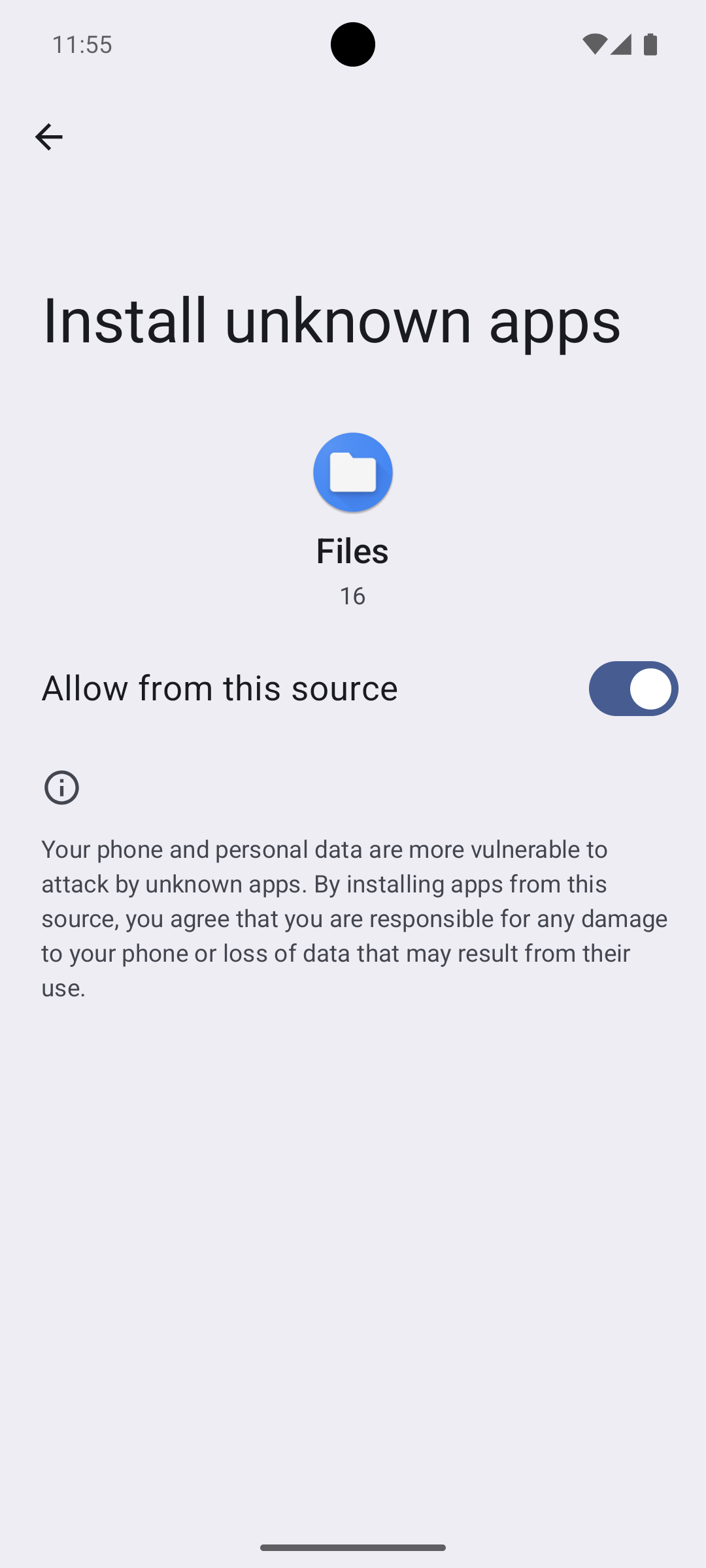 Allow installing unknown apps prompt